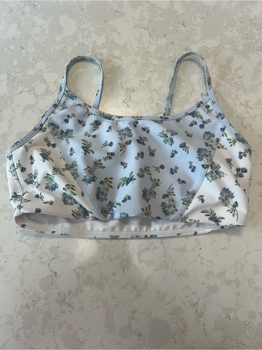 Floral Print Light Blue Sports Bra - Women's Comfort Activewear